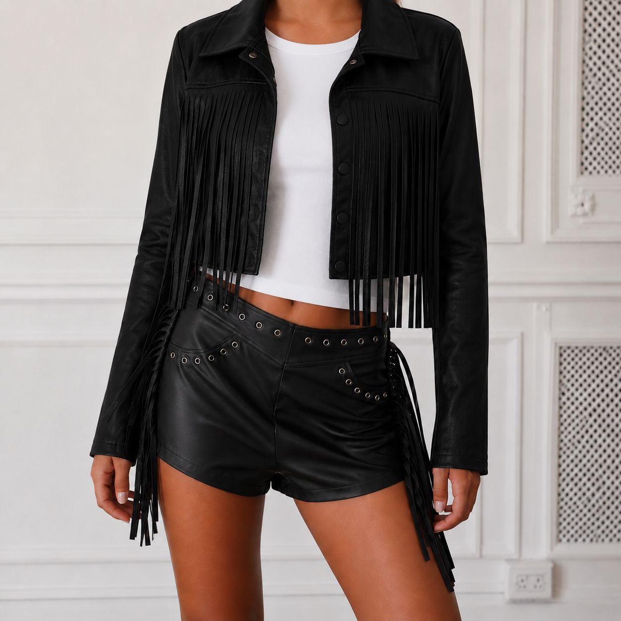 CHAQUETA CUERINA CON FLECOS