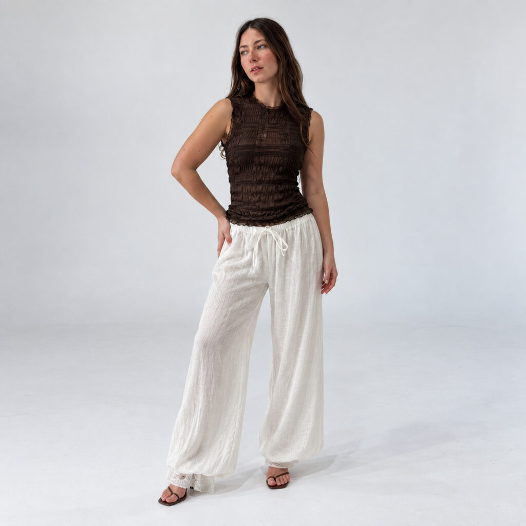 PANT BAMBULA FRUNCIDO C/ PUNTILLA